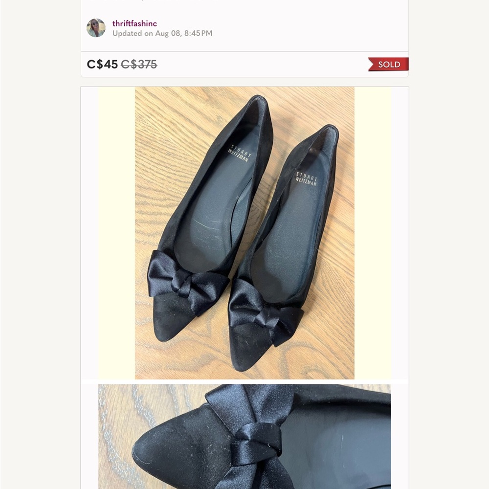 Stuart Weitzman Black Suede Bow Tie Point Flats